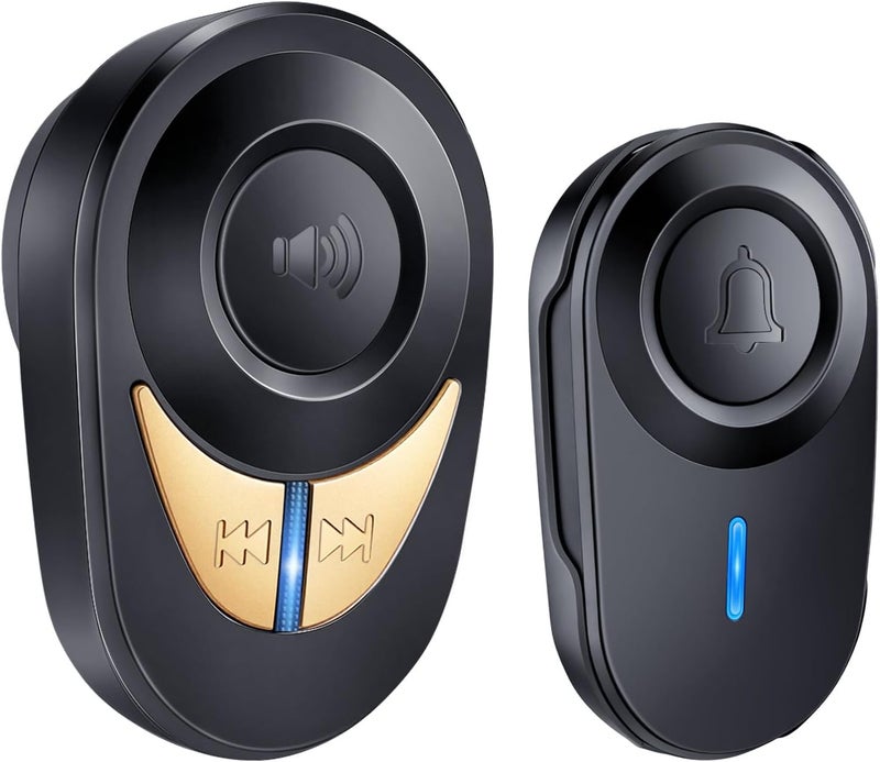 Hapythda Wireless Doorbell,Classroom Doorbell with 48 Chimes 5 Volume Levels Metal Horn,1600FT Range Consumption Wireless Doorbells for Home,Low Power 5-Year Battery Doorbell,Black - Image 1